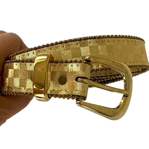 Gold Colored Thin Checkered Beaded Shiny Belt ,Y2K, Statement Piece, Adjustable - Picture 3 of 7